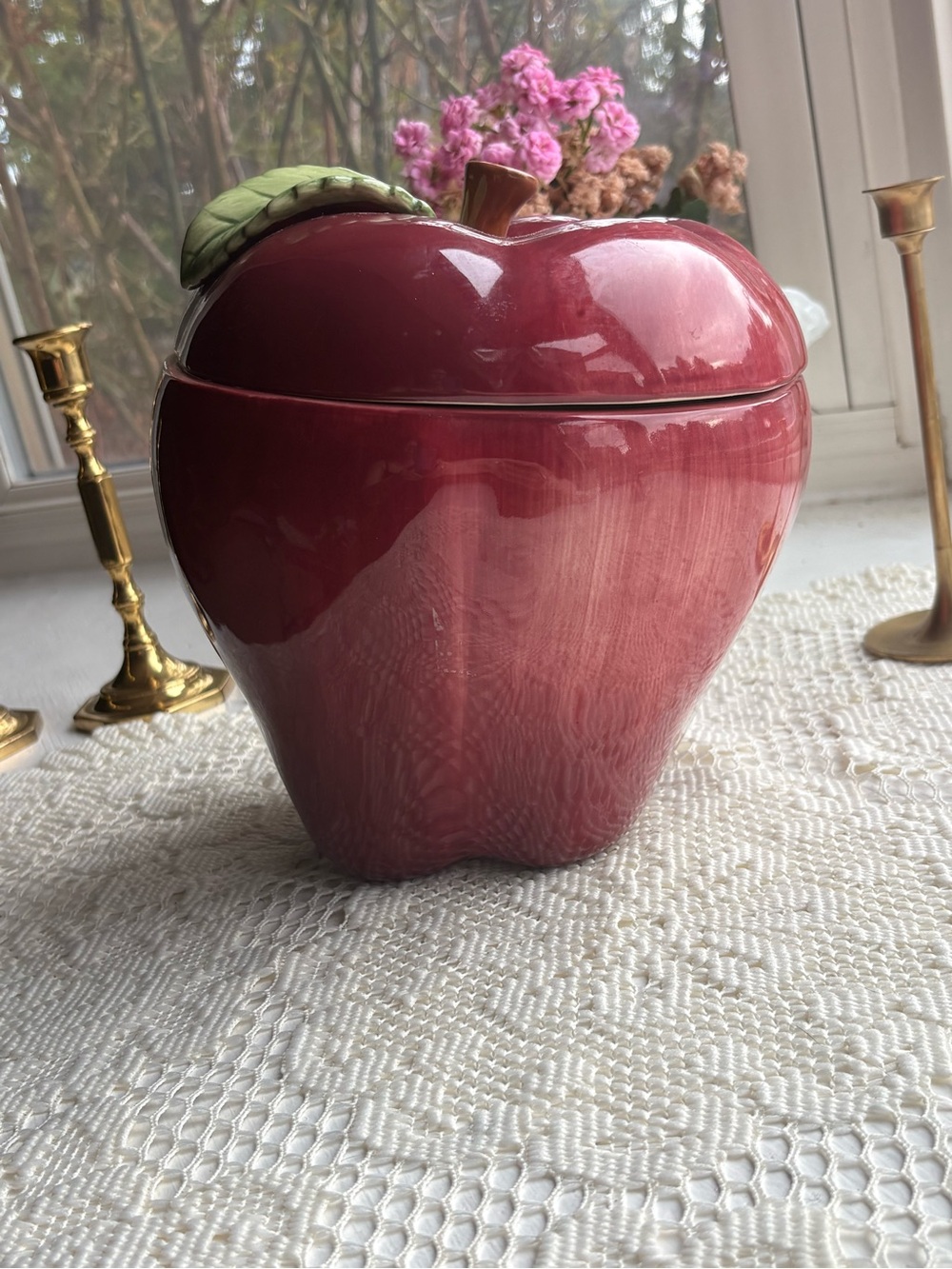 Decorative Ceramic Apple Jar - Red